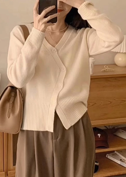 Top en maille patchwork à col en V abricot pour femme, automne TU036