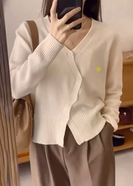 Top en maille patchwork à col en V abricot pour femme, automne TU036