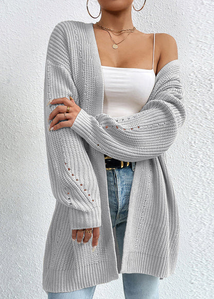 Women Apricot V Neck Loose Mid Knit Cardigan Fall QY011 BB-ZS-WM-NCT241002