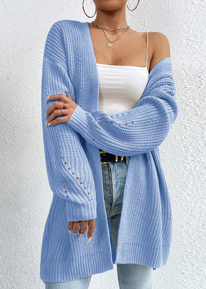 Women Apricot V Neck Loose Mid Knit Cardigan Fall QY011 BB-ZS-WM-NCT241002