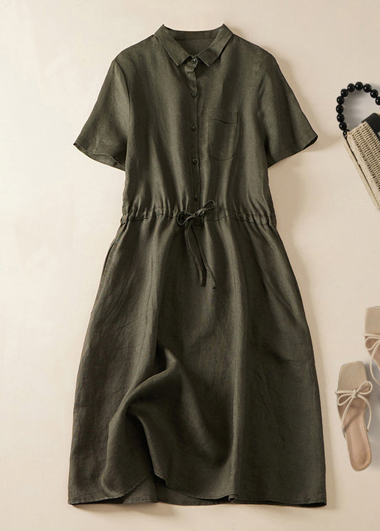 Women Army Green Lace Up Button Linen Dress Summer GG051 MZF-SDL240610