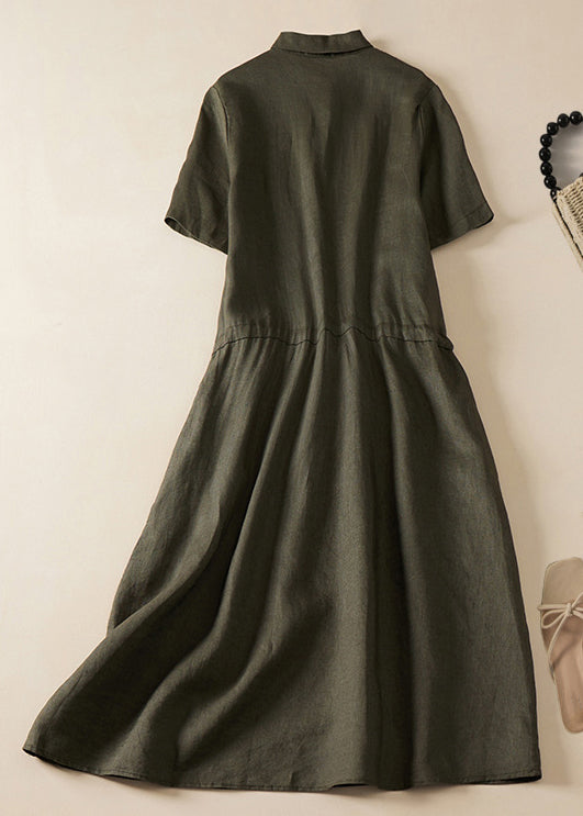 Women Army Green Lace Up Button Linen Dress Summer GG051 MZF-SDL240610