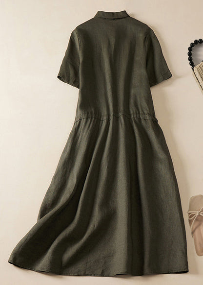 Women Army Green Lace Up Button Linen Dress Summer GG051 MZF-SDL240610