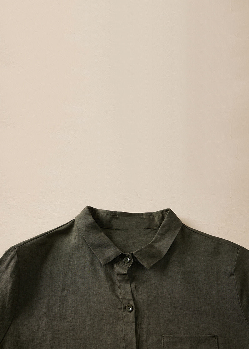 Women Army Green Lace Up Button Linen Dress Summer GG051 MZF-SDL240610