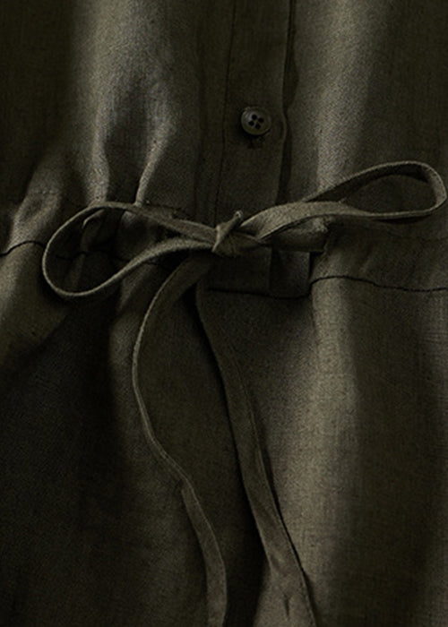 Women Army Green Lace Up Button Linen Dress Summer GG051 MZF-SDL240610