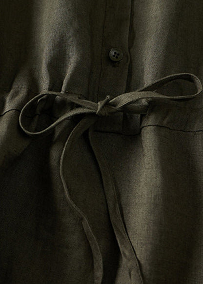 Women Army Green Lace Up Button Linen Dress Summer GG051 MZF-SDL240610