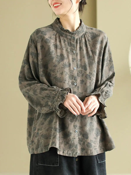 Women Artsy Flower Lacework Ruffle Shirt Ada Fashion