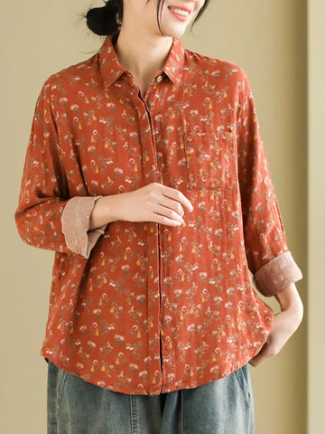 Women Artsy Spring Floral Cotton Shirt Ada Fashion