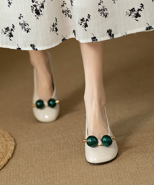 Women Ball Decorated Splicing Stiletto Heels Black Faux Leather QK046 shoe-GGX241013