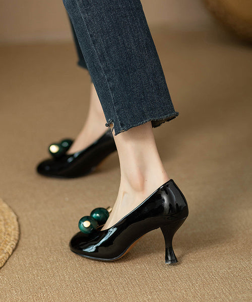 Women Ball Decorated Splicing Stiletto Heels Black Faux Leather QK046 shoe-GGX241013