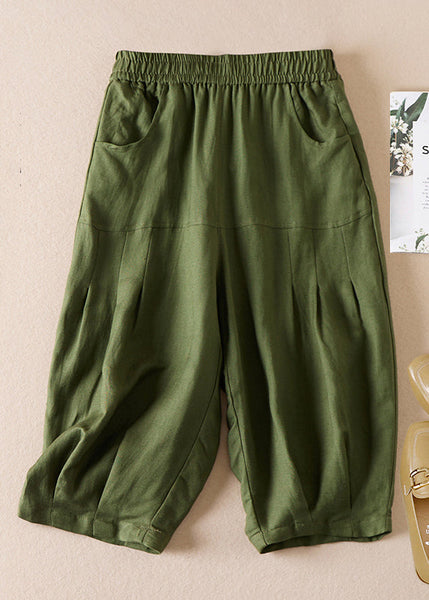 Women Beige Pockets Wrinkled Elastic Waist Cotton Shorts Summer AM1039 Genistyle Shop