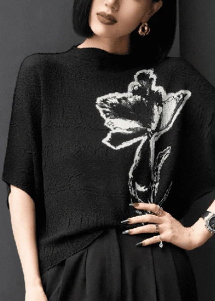 Women Batwing Shirts Beige Wrinkled Cotton T Sleeve Print FashionChic