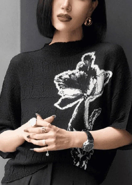 Women Batwing Shirts Beige Wrinkled Cotton T Sleeve Print FashionChic