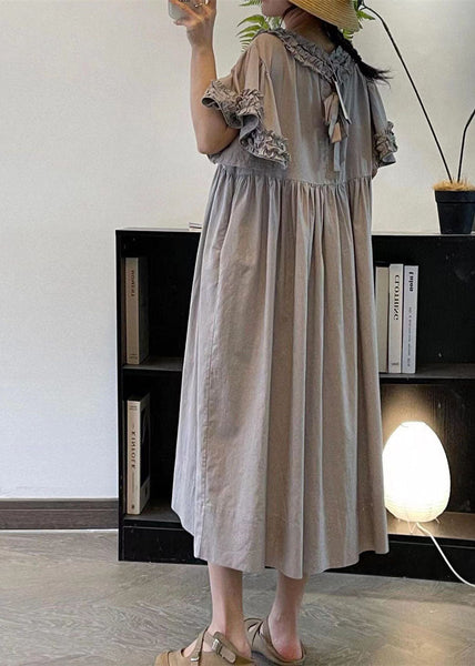 Women Beige Ruffled Patchwork Cotton Long Dresses Summer FF008 MZF-SDL240607