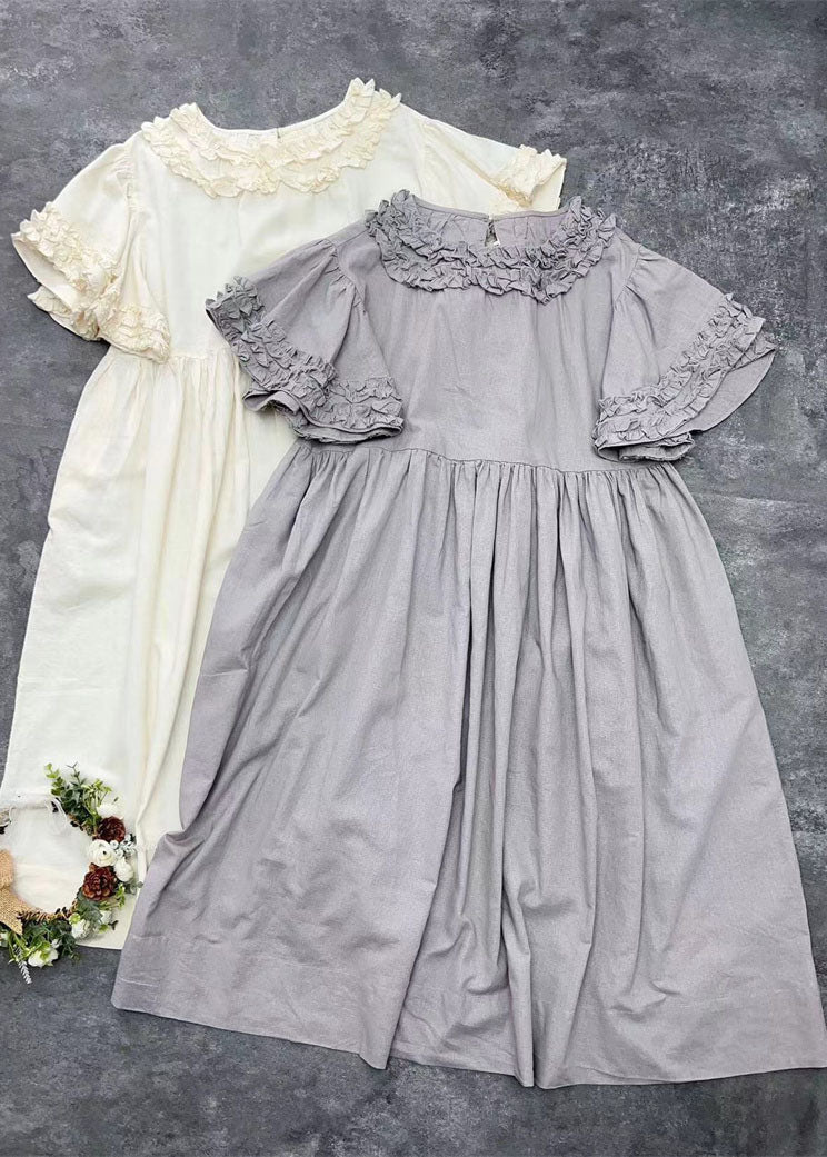 Women Beige Ruffled Patchwork Cotton Long Dresses Summer FF008 MZF-SDL240607