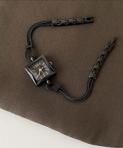 Alloy Black Crystal Square Watches Women Hardlex Chain FashionChic