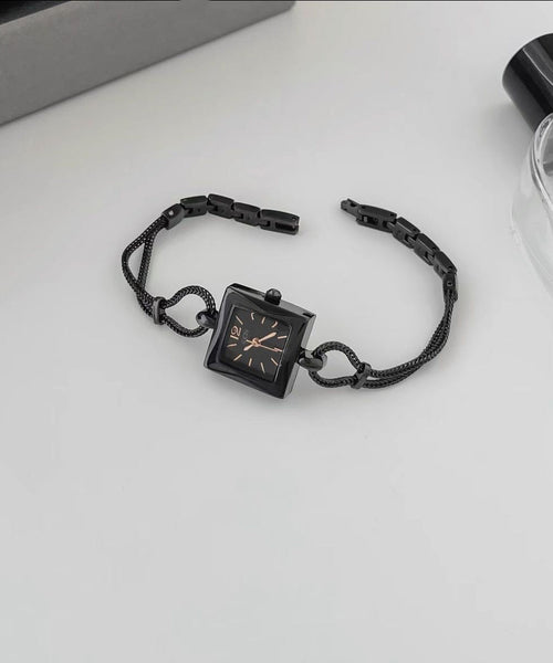 Alloy Black Crystal Square Watches Women Hardlex Chain FashionChic