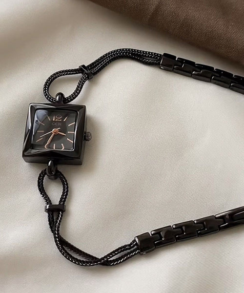 Alloy Black Crystal Square Watches Women Hardlex Chain FashionChic