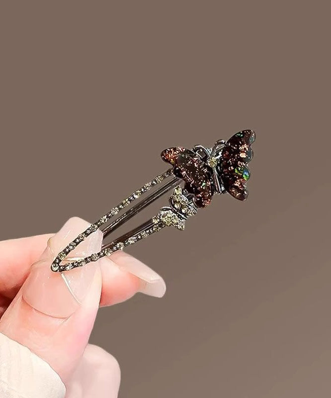 Women Zircon Butterfly Alloy Coloured Hairpin Black Glaze FashionChic