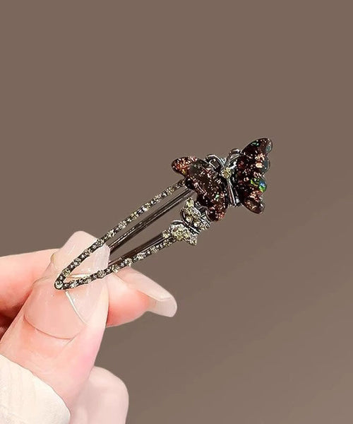 Women Zircon Butterfly Alloy Coloured Hairpin Black Glaze FashionChic