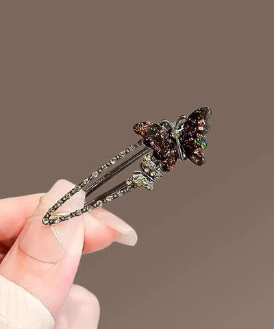 Women Zircon Butterfly Alloy Coloured Hairpin Black Glaze FashionChic