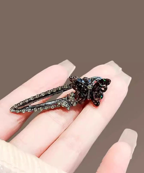 Women Zircon Butterfly Alloy Coloured Hairpin Black Glaze FashionChic