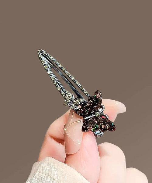 Women Zircon Butterfly Alloy Coloured Hairpin Black Glaze FashionChic