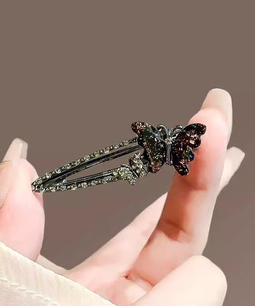 Women Zircon Butterfly Alloy Coloured Hairpin Black Glaze FashionChic
