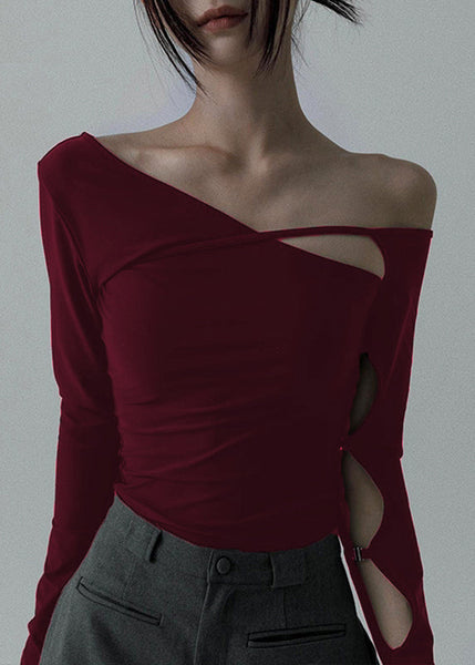 Women Black Asymmetrical Hollow Out Cotton Dance T Shirt Spring YZ040 ABC