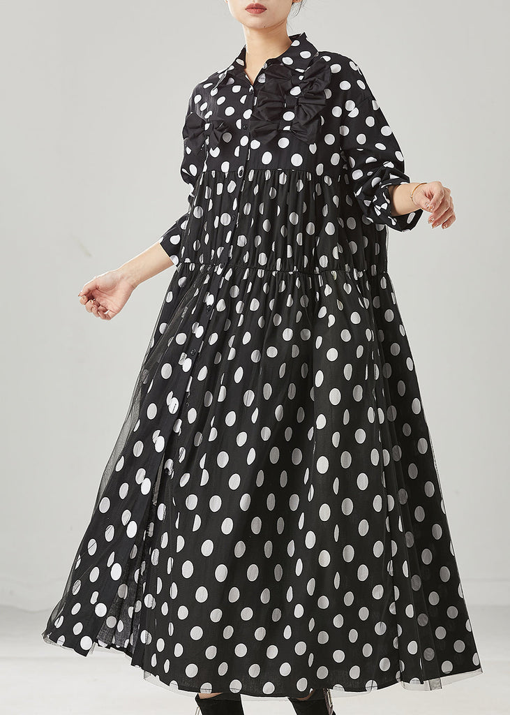Women Black Dot Print Bow Tullle Long Dresses Spring YU1005 Ada Fashion