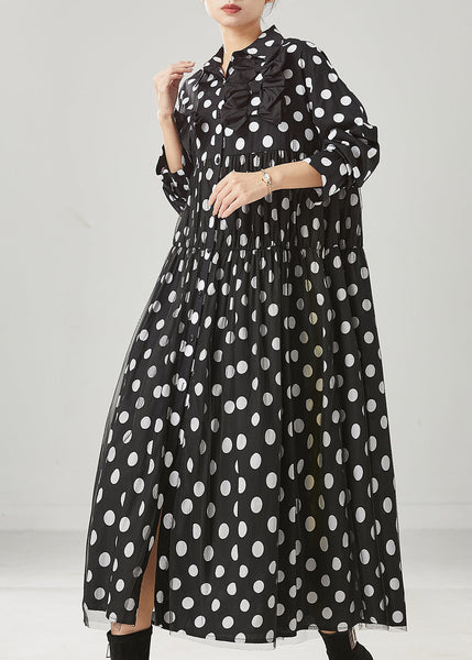 Women Black Dot Print Bow Tullle Long Dresses Spring YU1005 Ada Fashion
