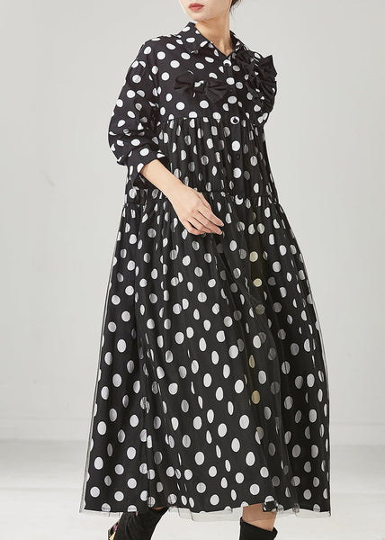 Women Black Dot Print Bow Tullle Long Dresses Spring YU1005 Ada Fashion