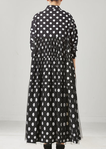 Women Black Dot Print Bow Tullle Long Dresses Spring YU1005 Ada Fashion
