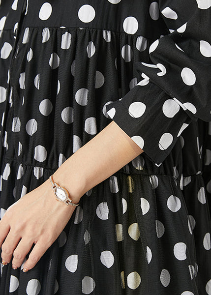 Women Black Dot Print Bow Tullle Long Dresses Spring YU1005 Ada Fashion