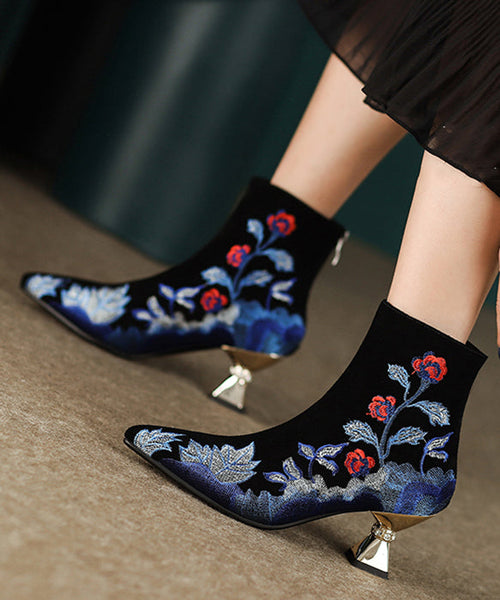Women Black Embroidered Zippered Suede High Heels RT1072 Ada Fashion
