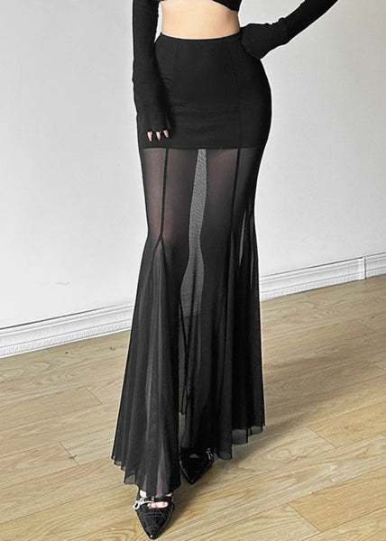 Women Black Exra Large Hem Silm Fit Tulle Wraped Skirt Spring YP053 ABC