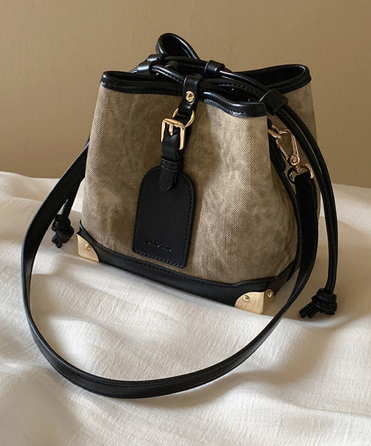 Black Bucket Leather Faux Women Drawstring Bag FashionChic