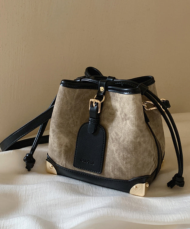 Black Bucket Leather Faux Women Drawstring Bag FashionChic