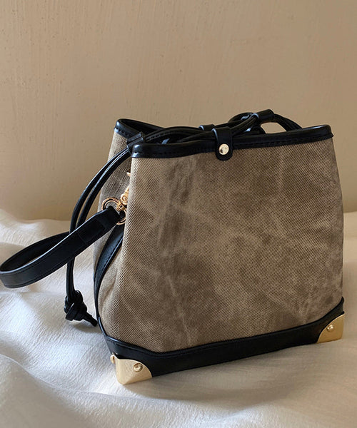 Black Bucket Leather Faux Women Drawstring Bag FashionChic