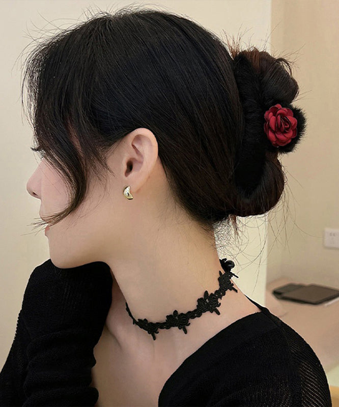 Women Black Fluffy Rose Shark Clamp Hairpin WP011 JEW-HAI241112