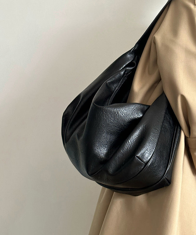 Women Black Large Capacity Faux Leather Satchel Handbag WI036 Bag-BGS241105