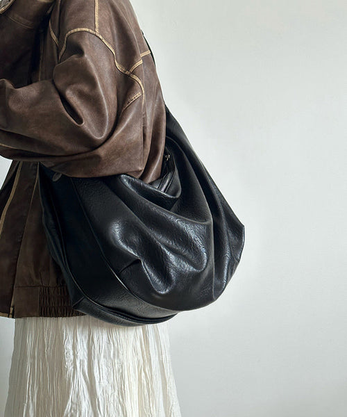 Women Black Large Capacity Faux Leather Satchel Handbag WI036 Bag-BGS241105