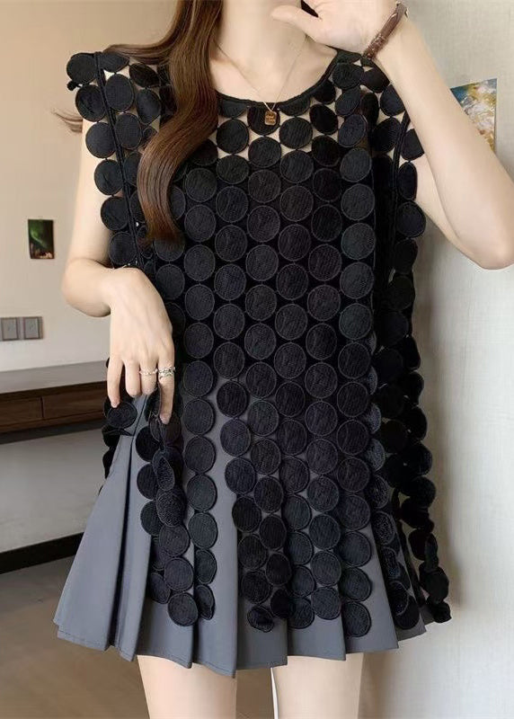 Out Solid Top Black Women Sleeveless Hollow Neck O FashionChic