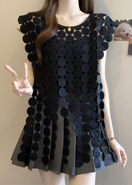 Out Solid Top Black Women Sleeveless Hollow Neck O FashionChic