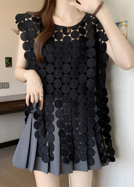 Out Solid Top Black Women Sleeveless Hollow Neck O FashionChic