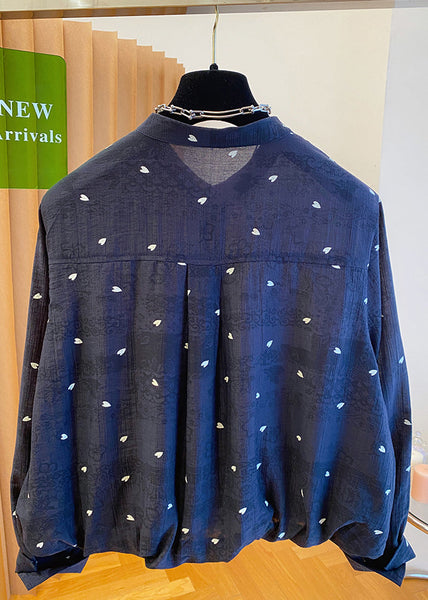 Cotton Neck Blouses Black Jacquard Button Women Fall O FashionChic