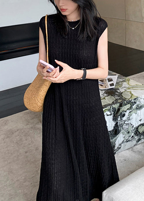 Women Black O-Neck Solid Knit Long Dresses Summer ZL010 SH-LF-SDL240621