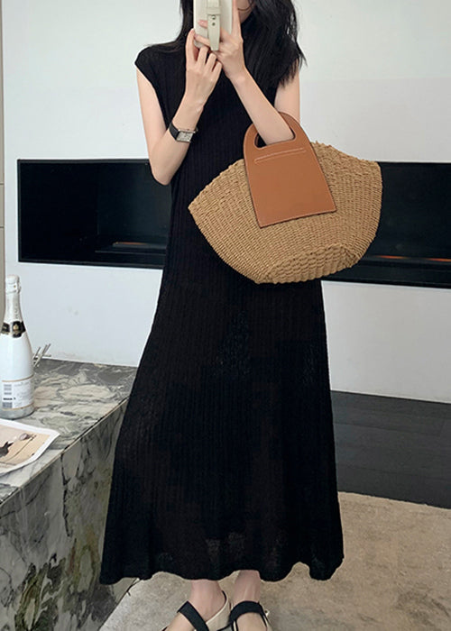 Women Black O-Neck Solid Knit Long Dresses Summer ZL010 SH-LF-SDL240621