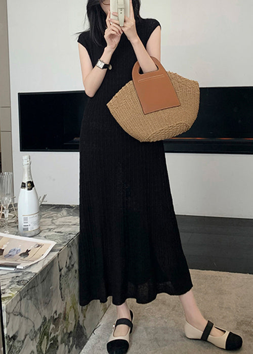 Women Black O-Neck Solid Knit Long Dresses Summer ZL010 SH-LF-SDL240621