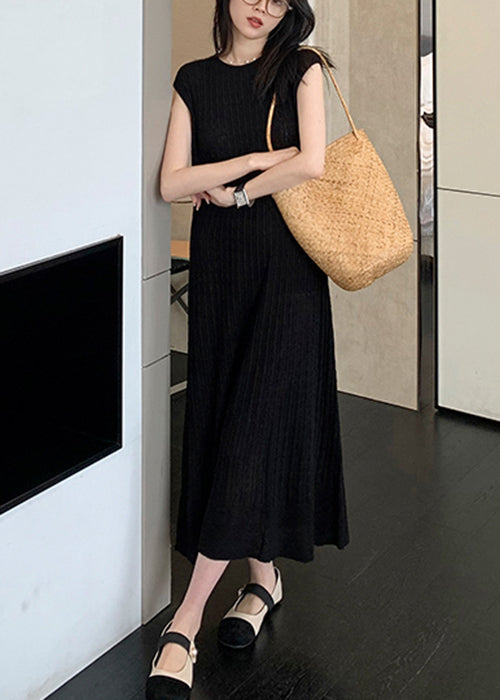 Women Black O-Neck Solid Knit Long Dresses Summer ZL010 SH-LF-SDL240621